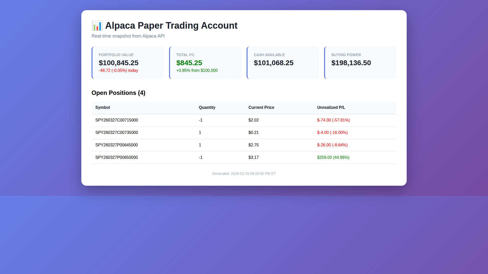 Alpaca Paper Snapshot